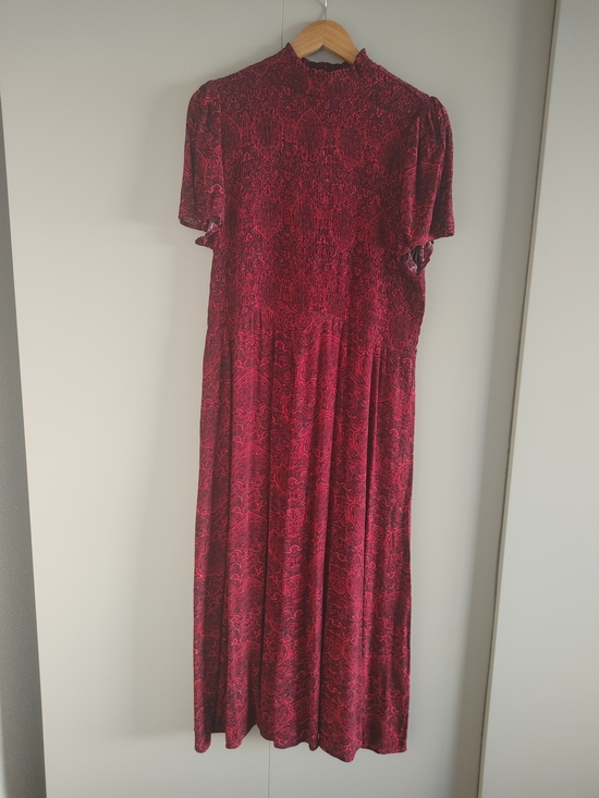J. Jill Dresses & Skirts - NWT J. Jill Burgundy Paisley Maxi Dress with Short Sleeves, Smocked Bodice - L